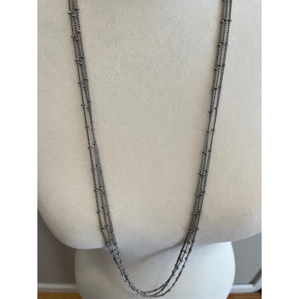 Silvertone Multi Strand Satellite Chain Long Layered Necklace Bead Accents 39in - Picture 2 of 3